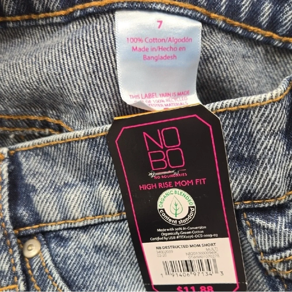 NOBO Women's Jean Shorts - Dark Blue, Light Blue, Distressed Blue - Picture 2 of 5